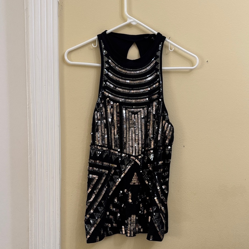 Express Black Top with Silver Sequins